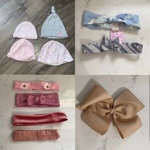 Baby accessories, bows, hats bundle